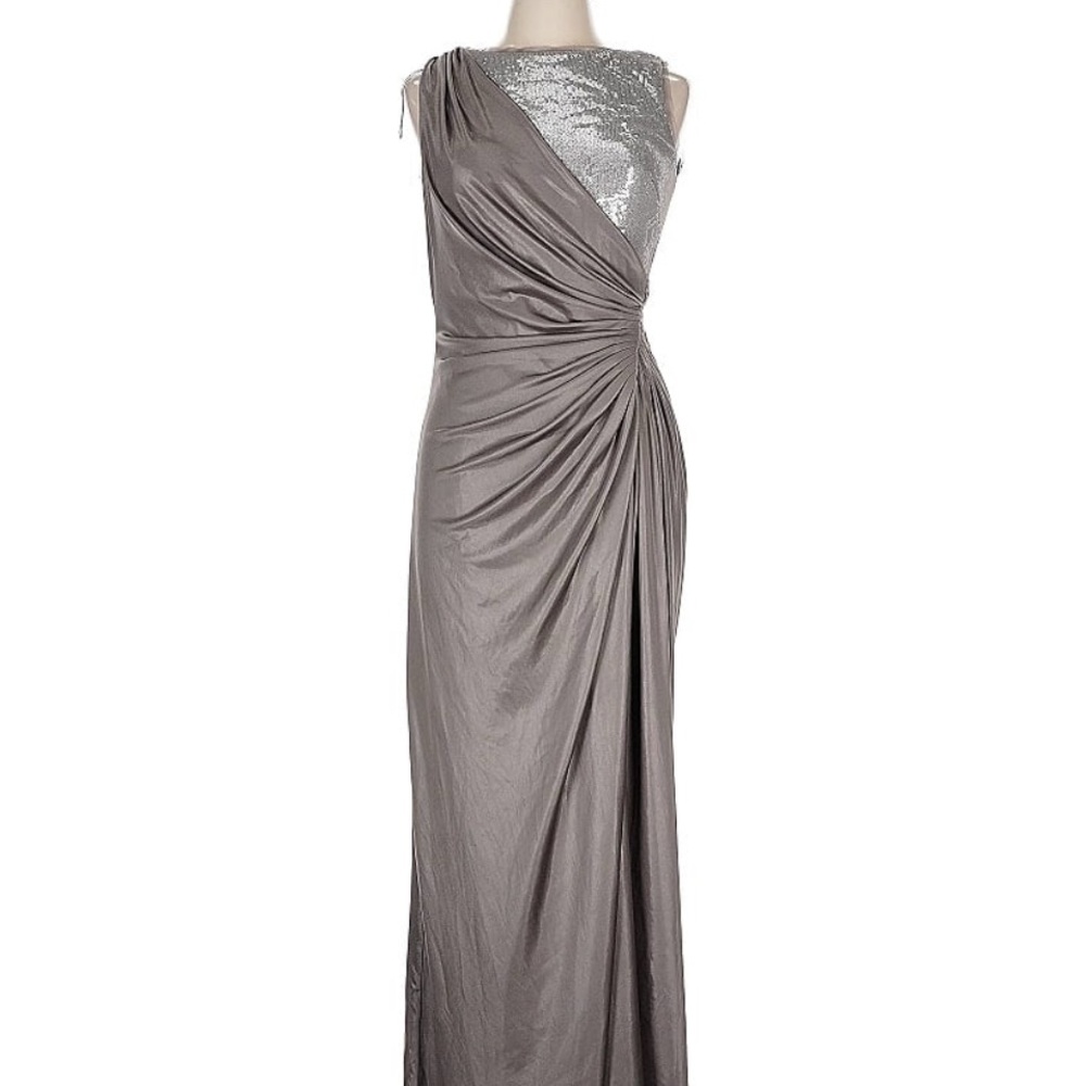 Adrianna Papell One Shoulder Silver Gown